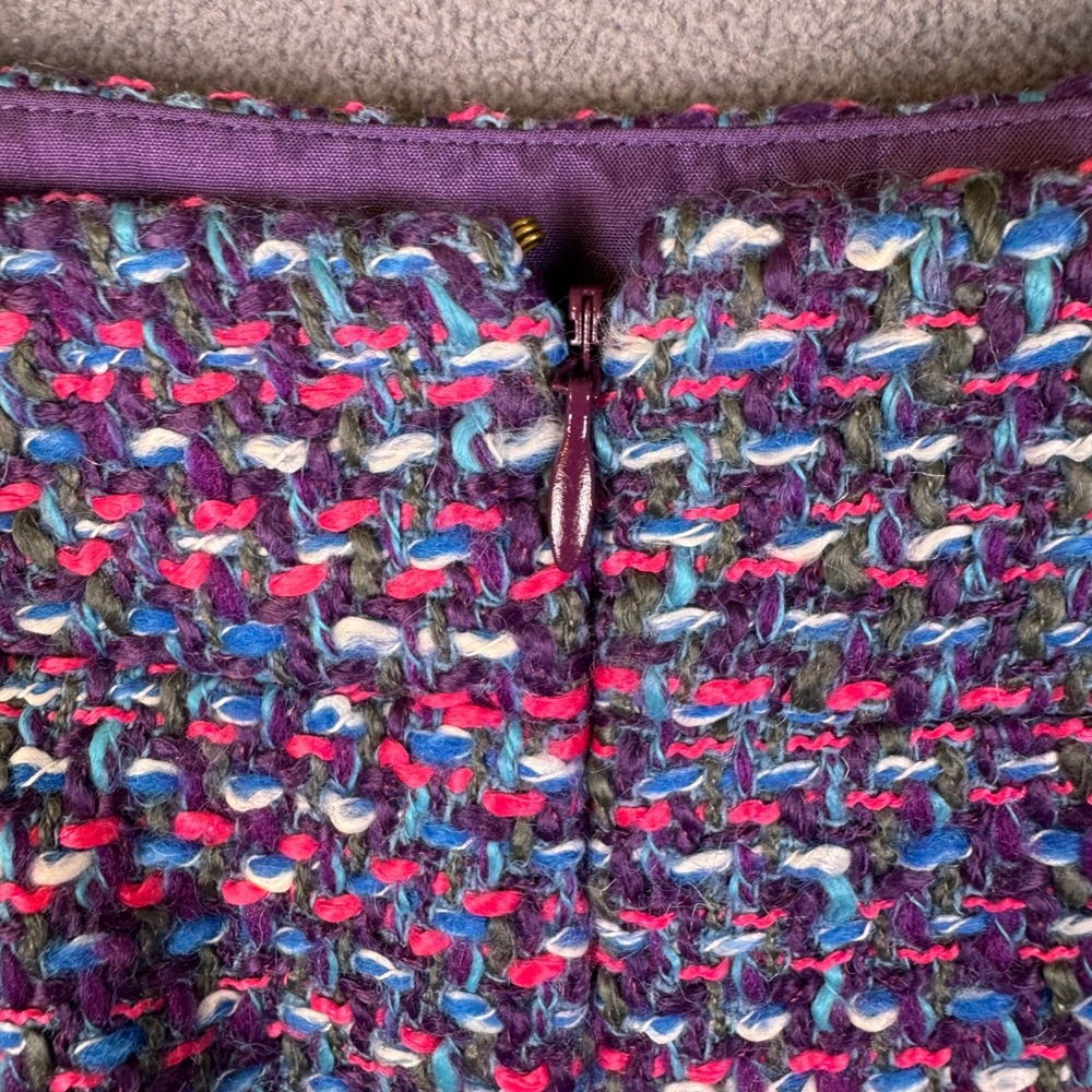 J.Crew Mini Skirt Sz 0 Tweed Wool Blend Pink Purple Zipper Trim Very Cute! - Picture 4 of 10